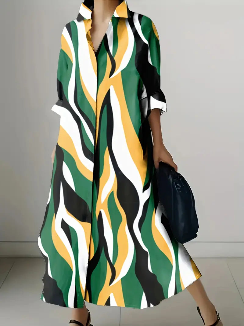 Abstract Art Print Long Sleeve Vacation Dress