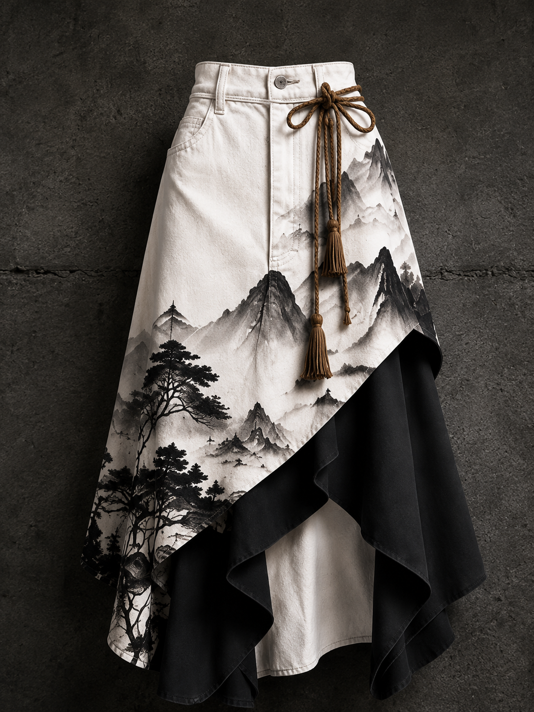 Women's Retro Style Art Print Irregularly Layered Stitched Skirt