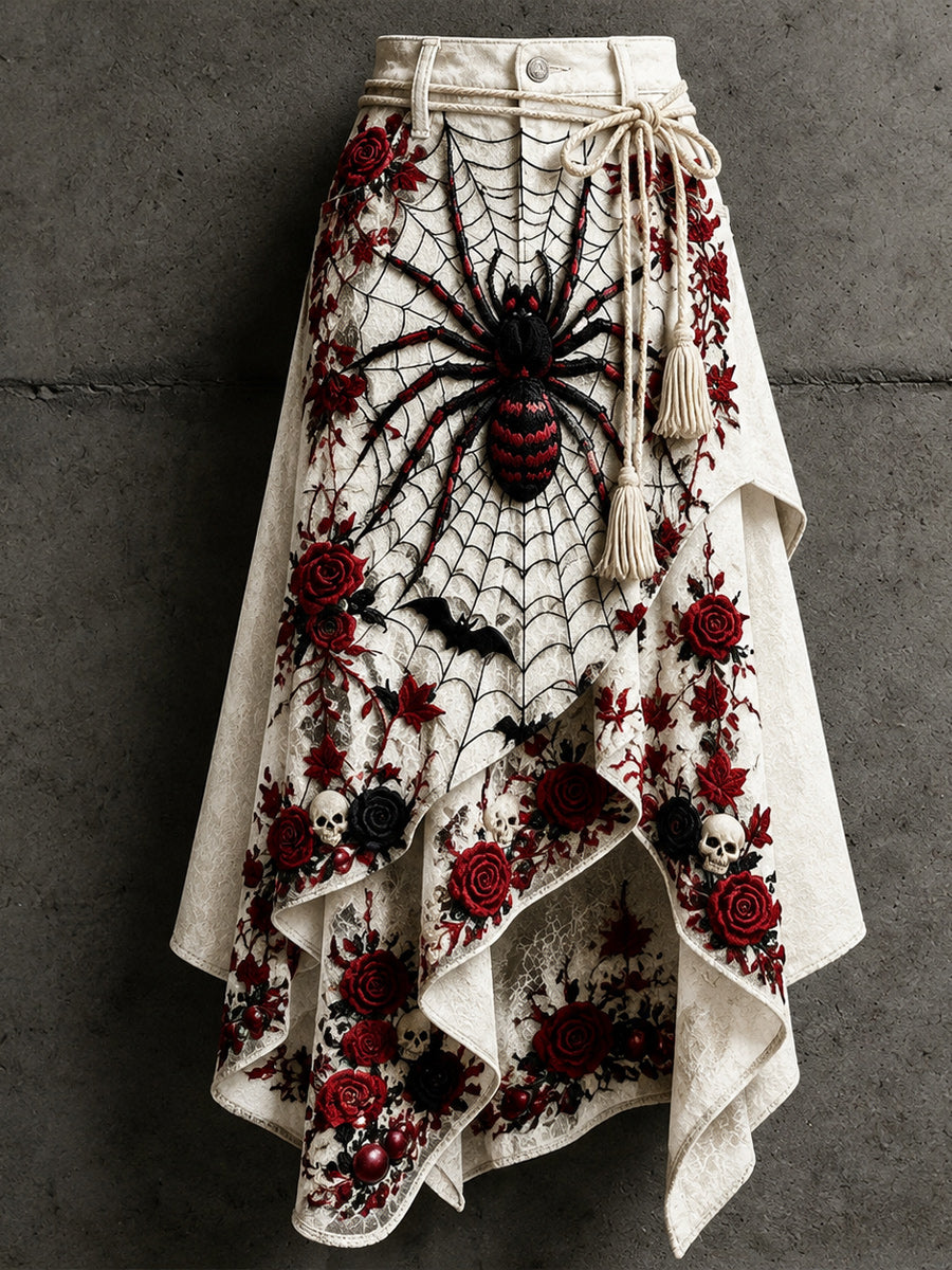 Women's Retro Style Art Print Irregularly Layered Stitched Skirt