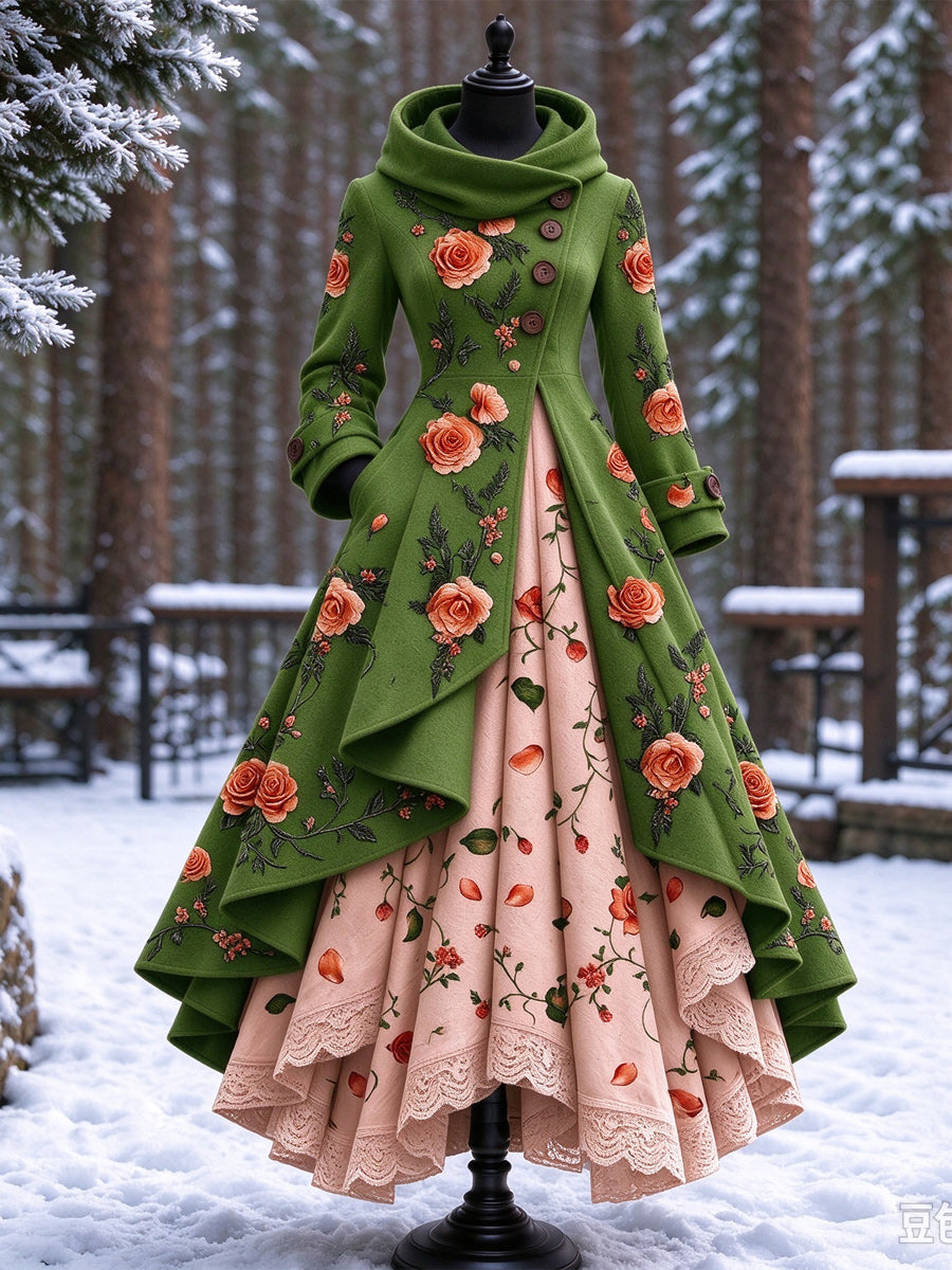 Women’s Vintage High-Collar Asymmetrical Long Maxi Coat