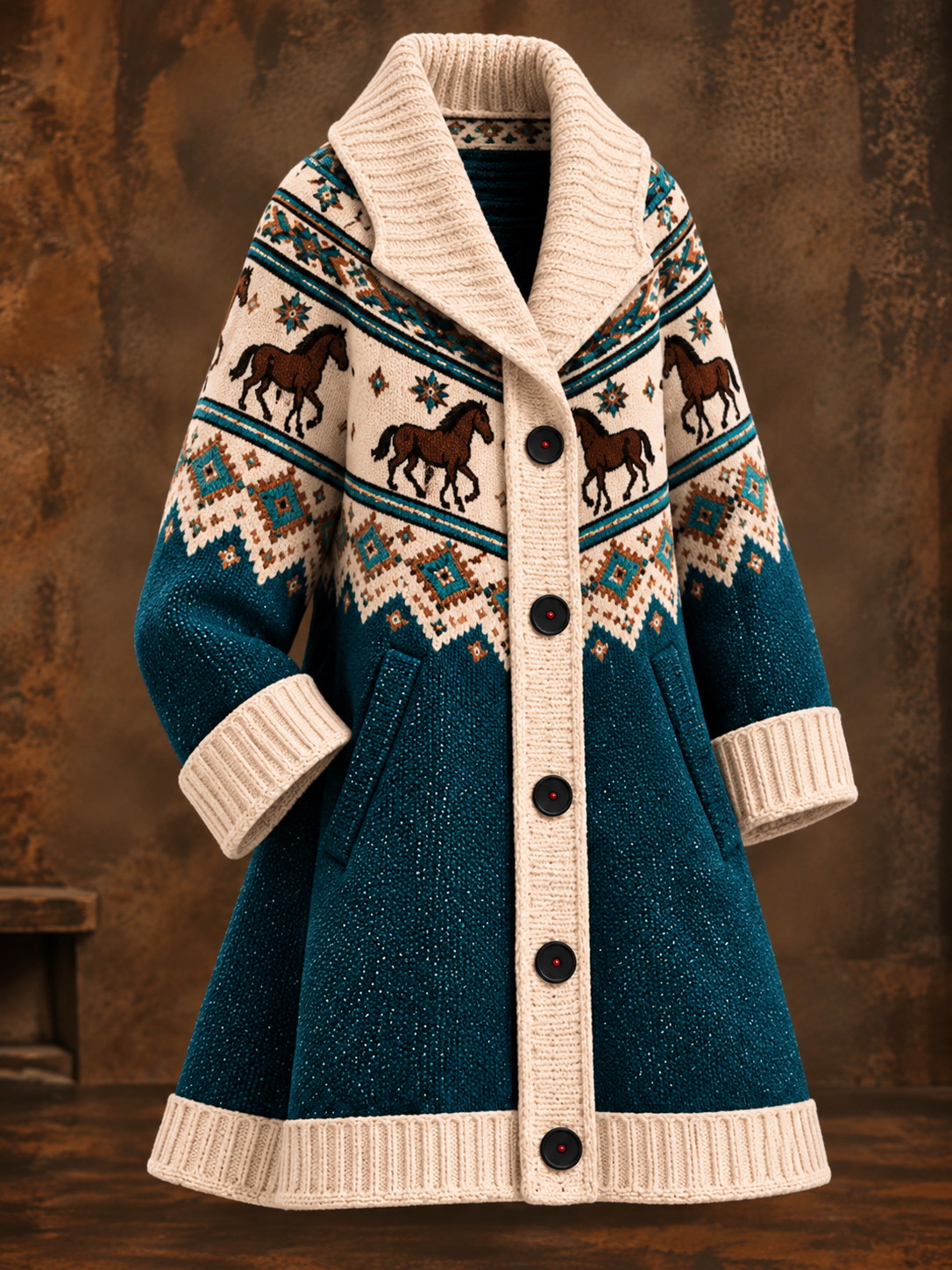 Western Style Long Sleeve Button Up Cardigan Coat