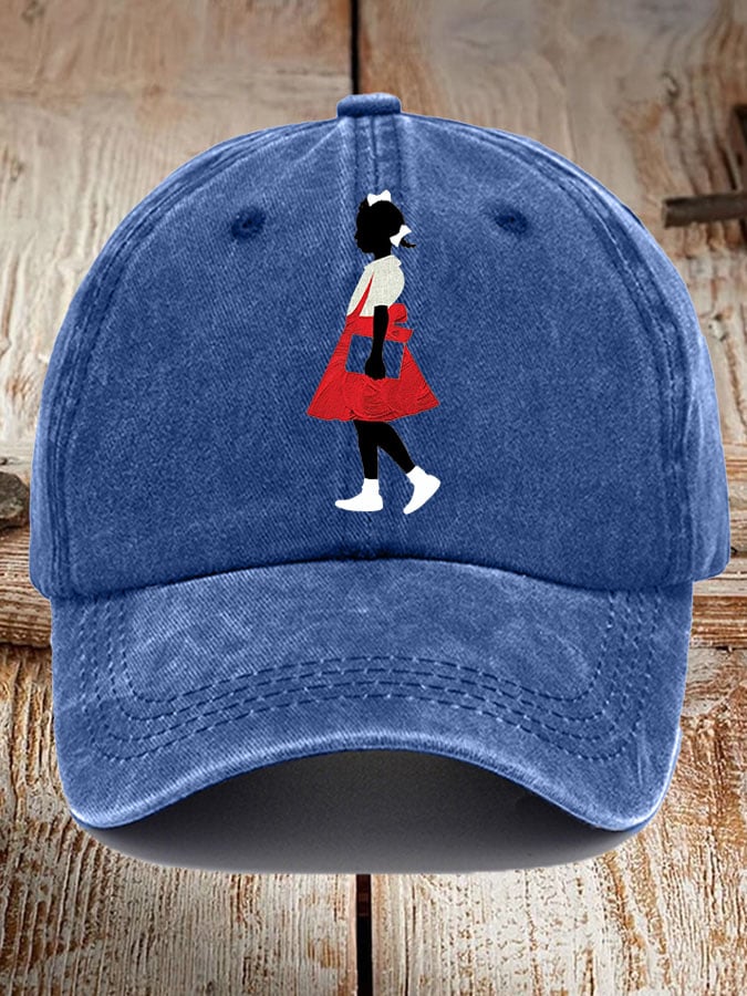 Unisex  Black Girl In Red Dress Art Print Baseball Cap