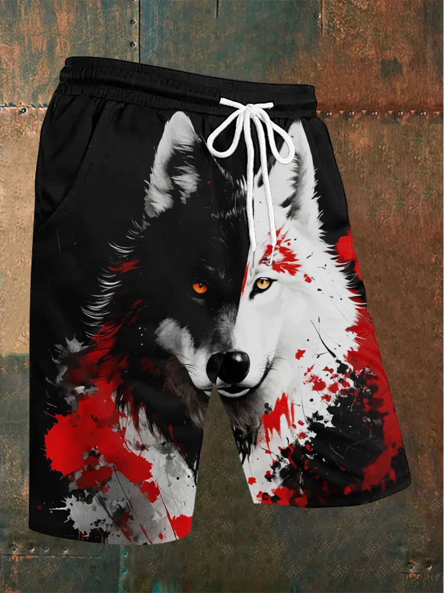 Men's Wolf Art Print Shorts