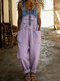Women's Hippie Peace Bird Art Print Patchwork Jumpsuit