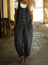 Women's Sleeveless Washed Cotton Denim Jumpsuit