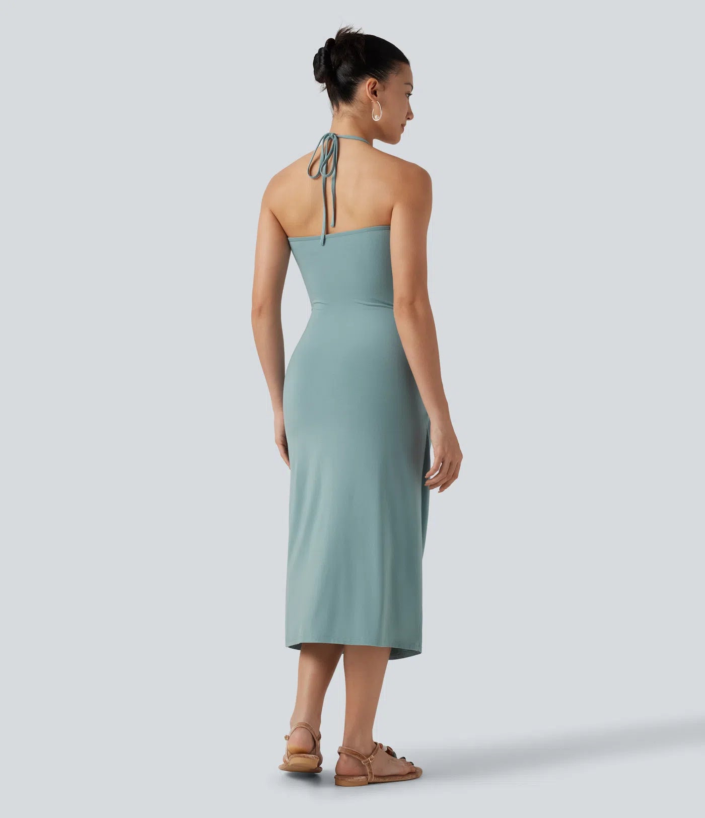 Halter Neck Strapless Long Dress With Draped Pockets