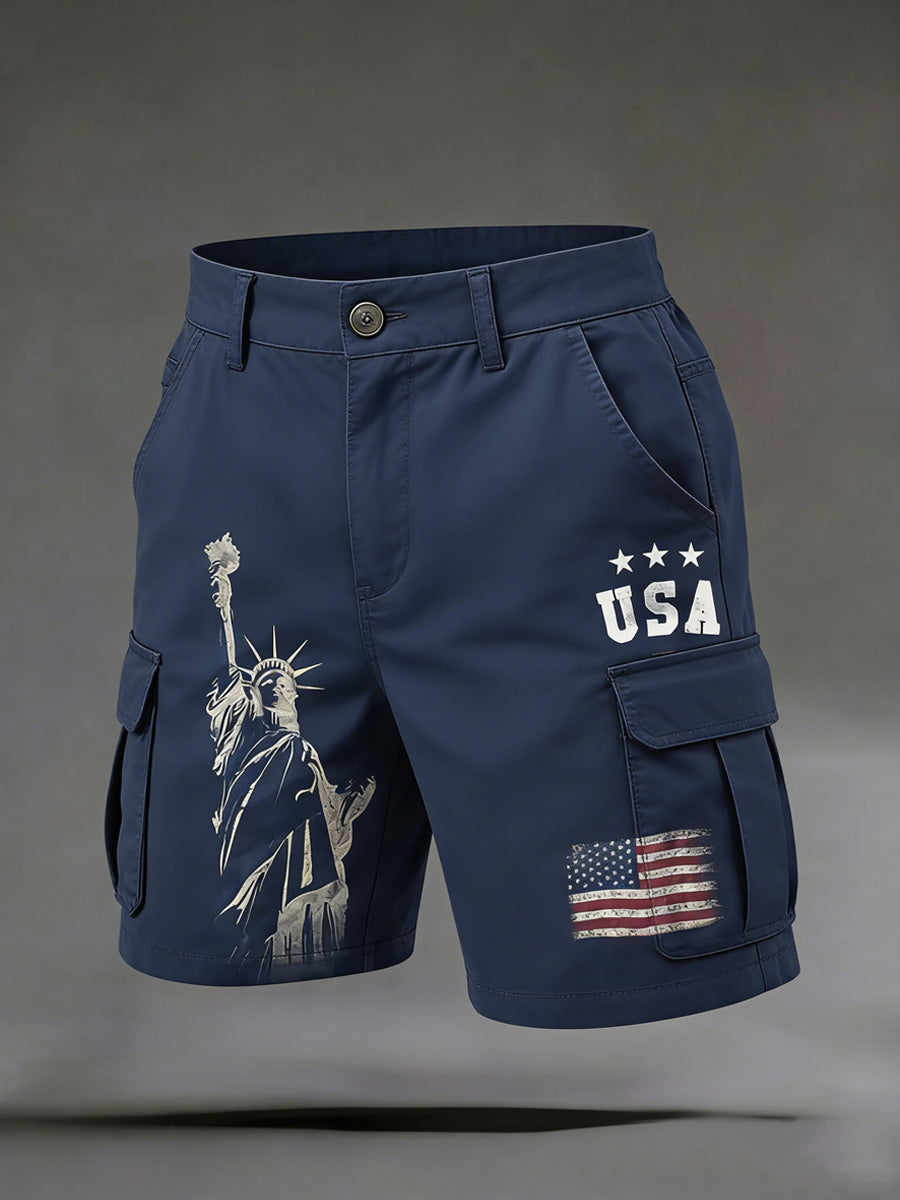 Men's USA Flag Art Print Casual Loose Work Shorts