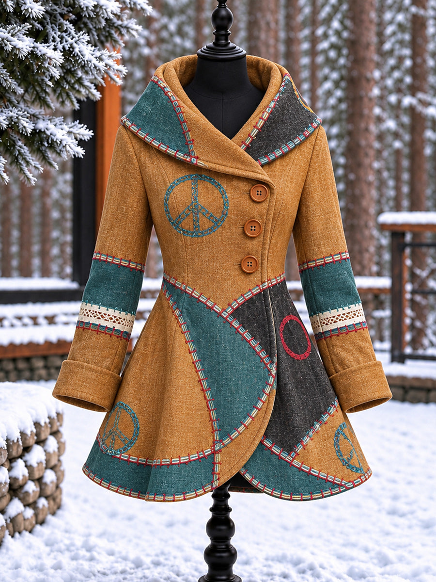 Women's Vintage Colorblock Asymmetrical Flared Coat
