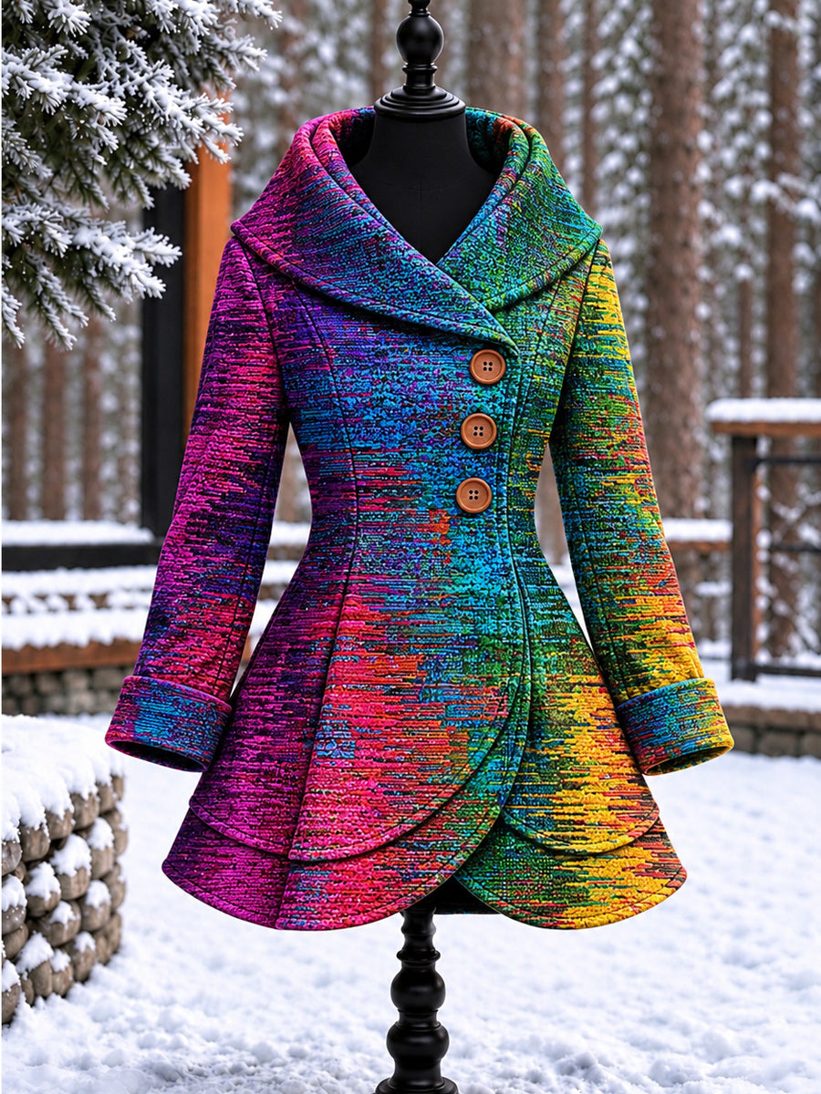 Women's Vintage Colorblock Asymmetrical Flared Coat