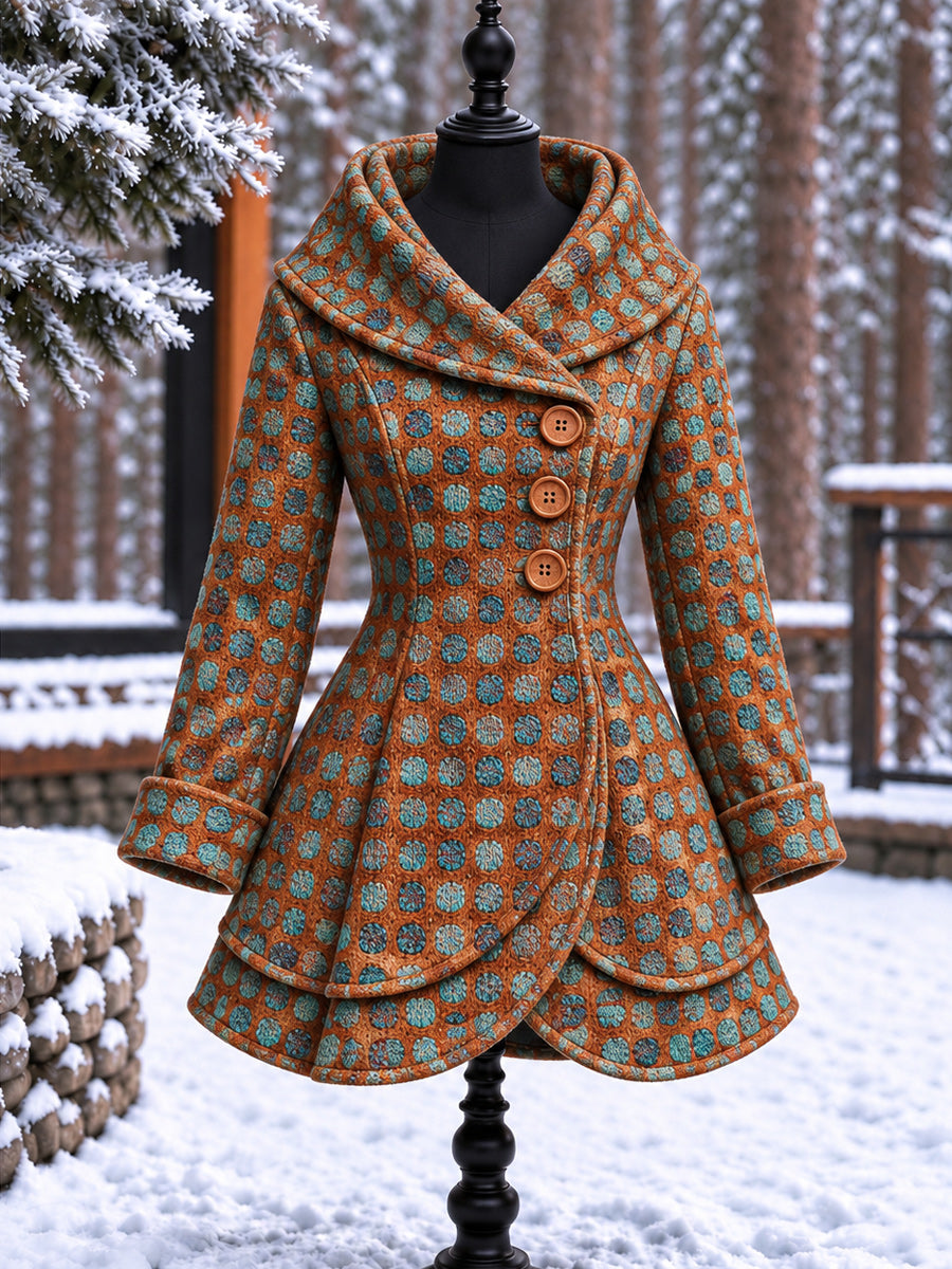 Women's Vintage Colorblock Asymmetrical Flared Coat