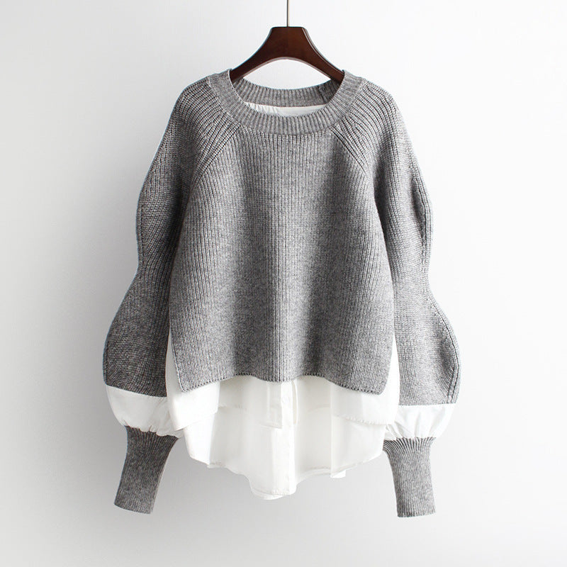 Chic Layered-Look Ribbed Knit Pullover