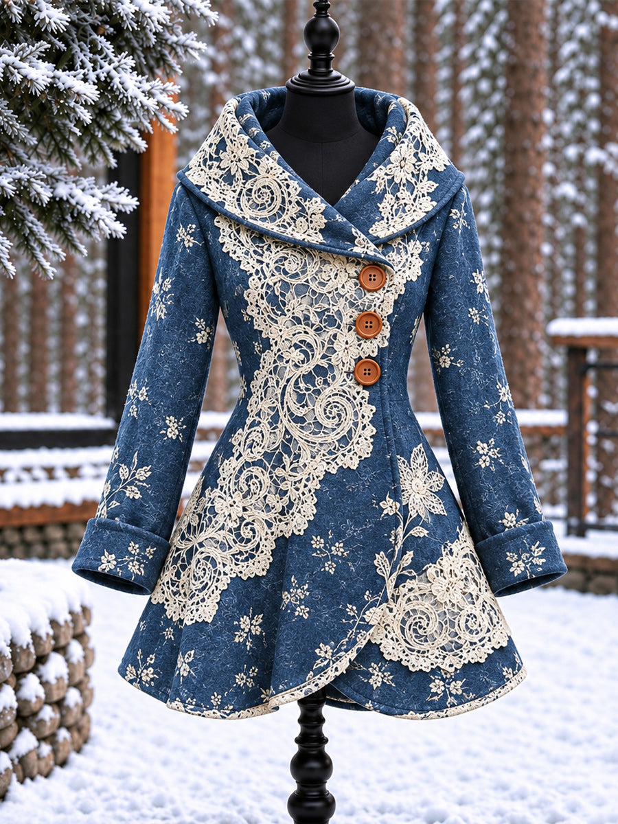 Women's Vintage Colorblock Asymmetrical Flared Coat