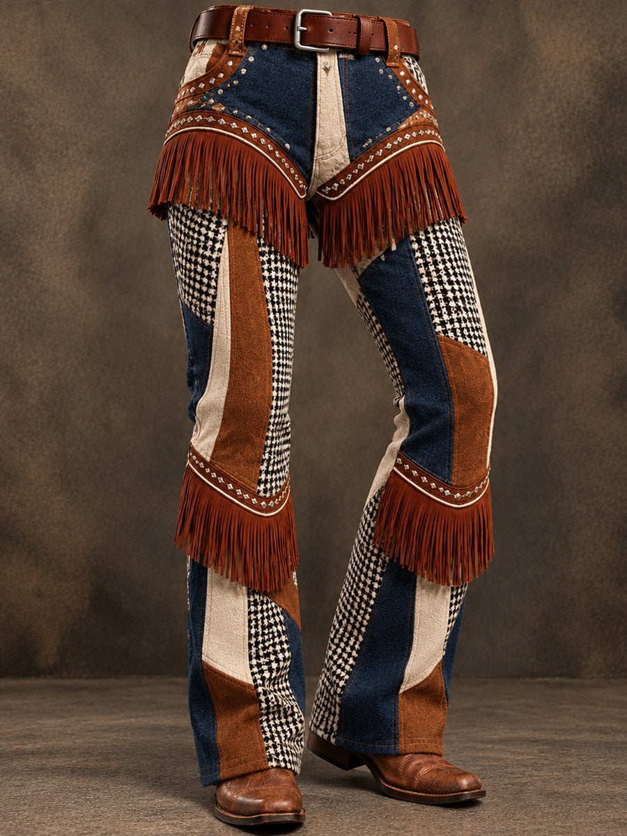 Men's Retro Art Print Casual Tassel Workwear Trousers