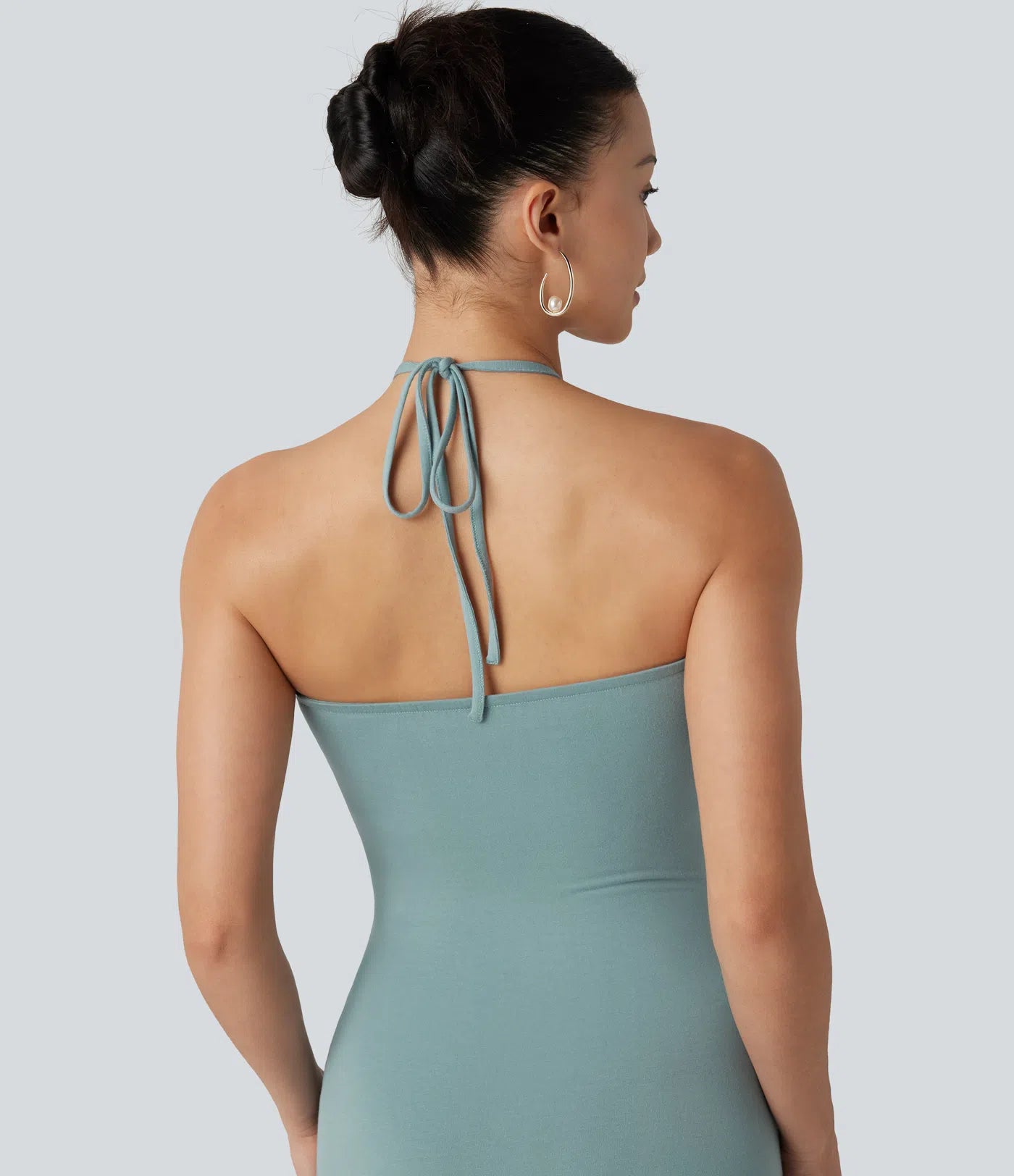 Halter Neck Strapless Long Dress With Draped Pockets