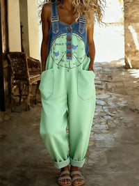 Women's Hippie Peace Bird Art Print Patchwork Jumpsuit