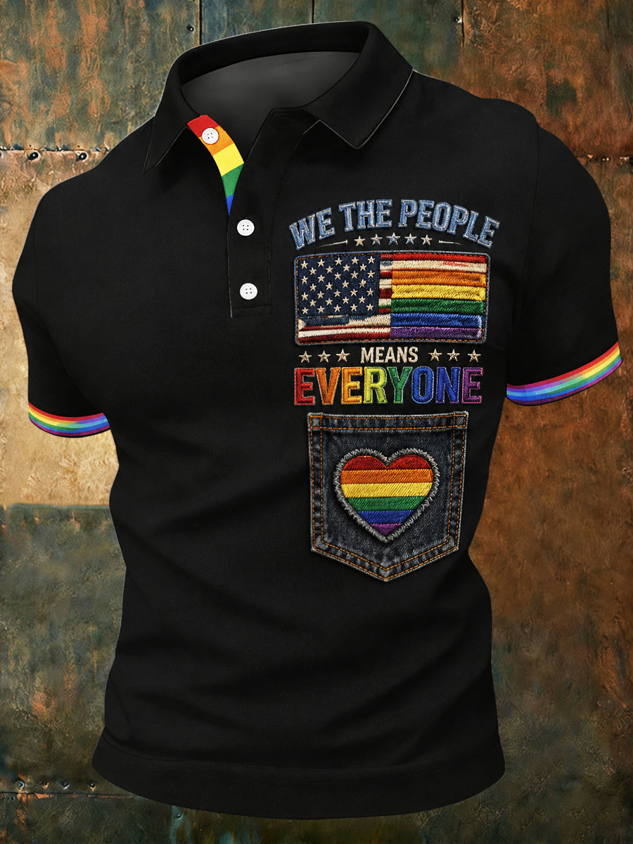 Retro Pride Month Rainbow Art Printed Retro Round Neck Short Sleeves Polo-Shirt