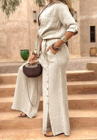 Womens 2 Piece Cardigan and Wide Leg Pants Set