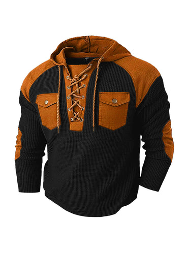 Men's Color-Block Lace Up Long Sleeve Sweatshirt