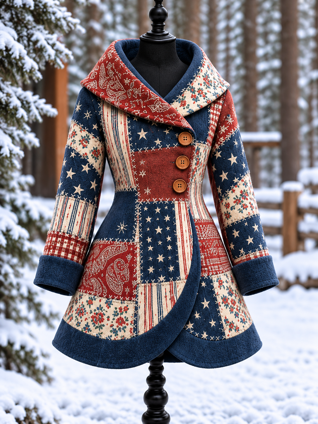 Women's Vintage Colorblock Asymmetrical Flared Coat
