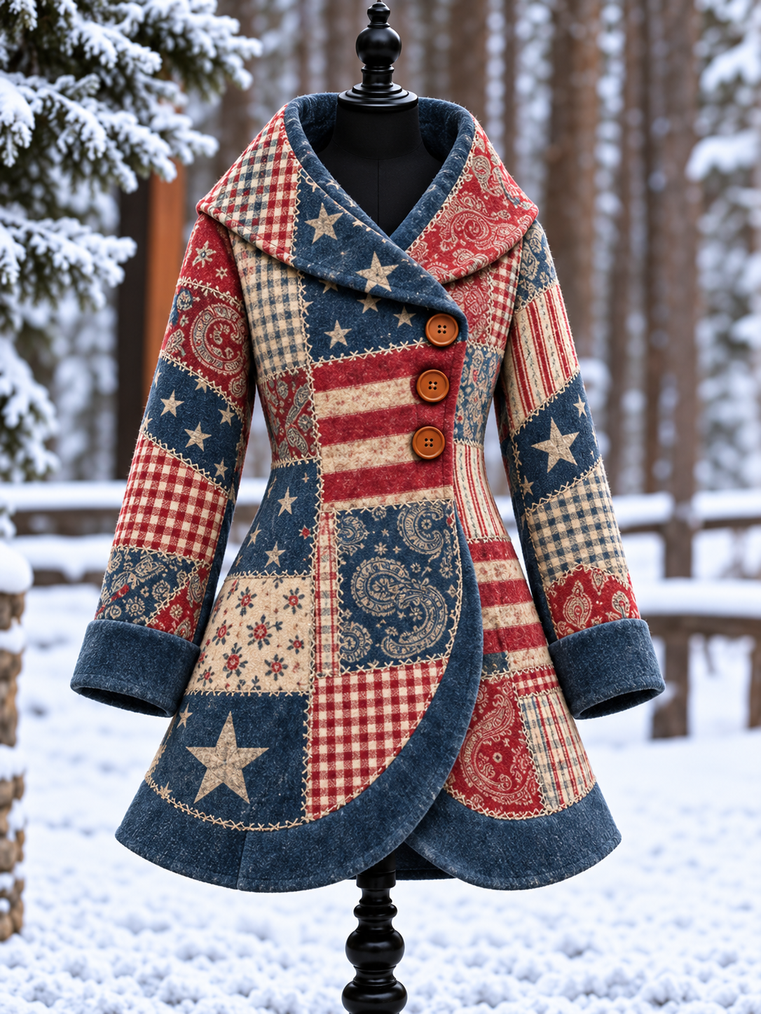 Women's Vintage Colorblock Asymmetrical Flared Coat