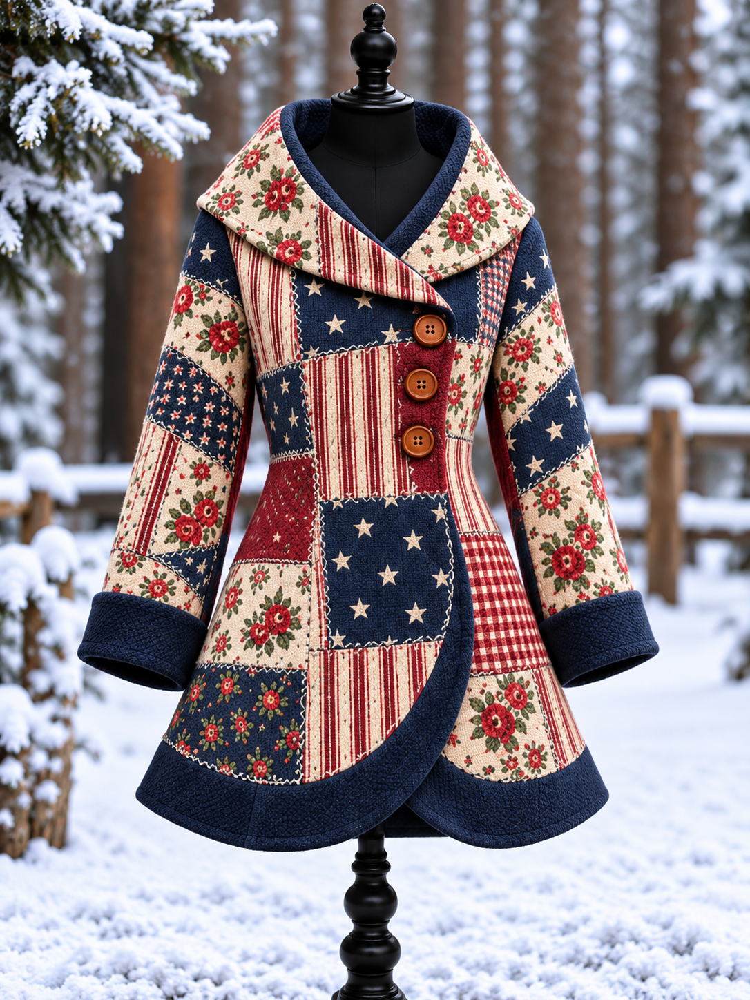 Women's Vintage Colorblock Asymmetrical Flared Coat