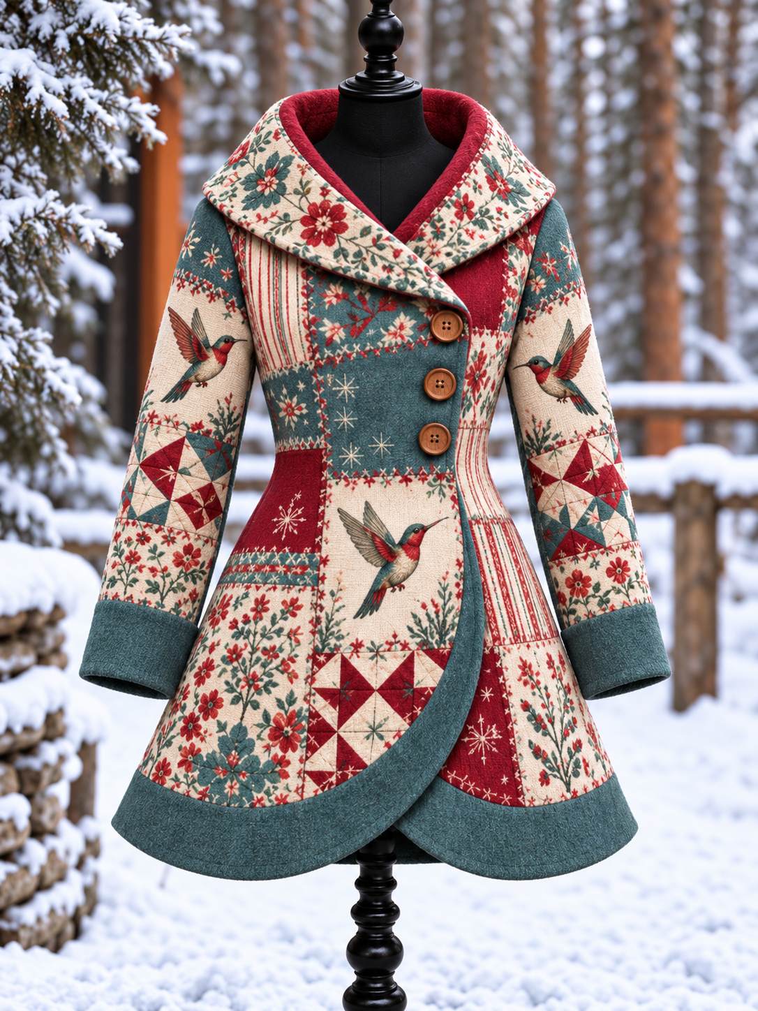 Women's Vintage Colorblock Asymmetrical Flared Coat