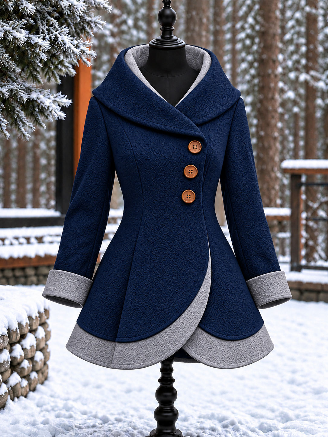 Women's Vintage Colorblock Asymmetrical Flared Coat