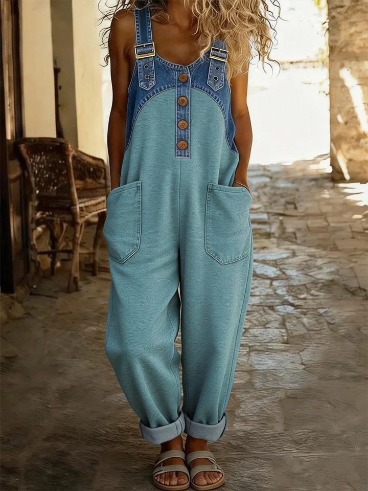 Women's Color Block Art Print Wide Leg Jumpsuit