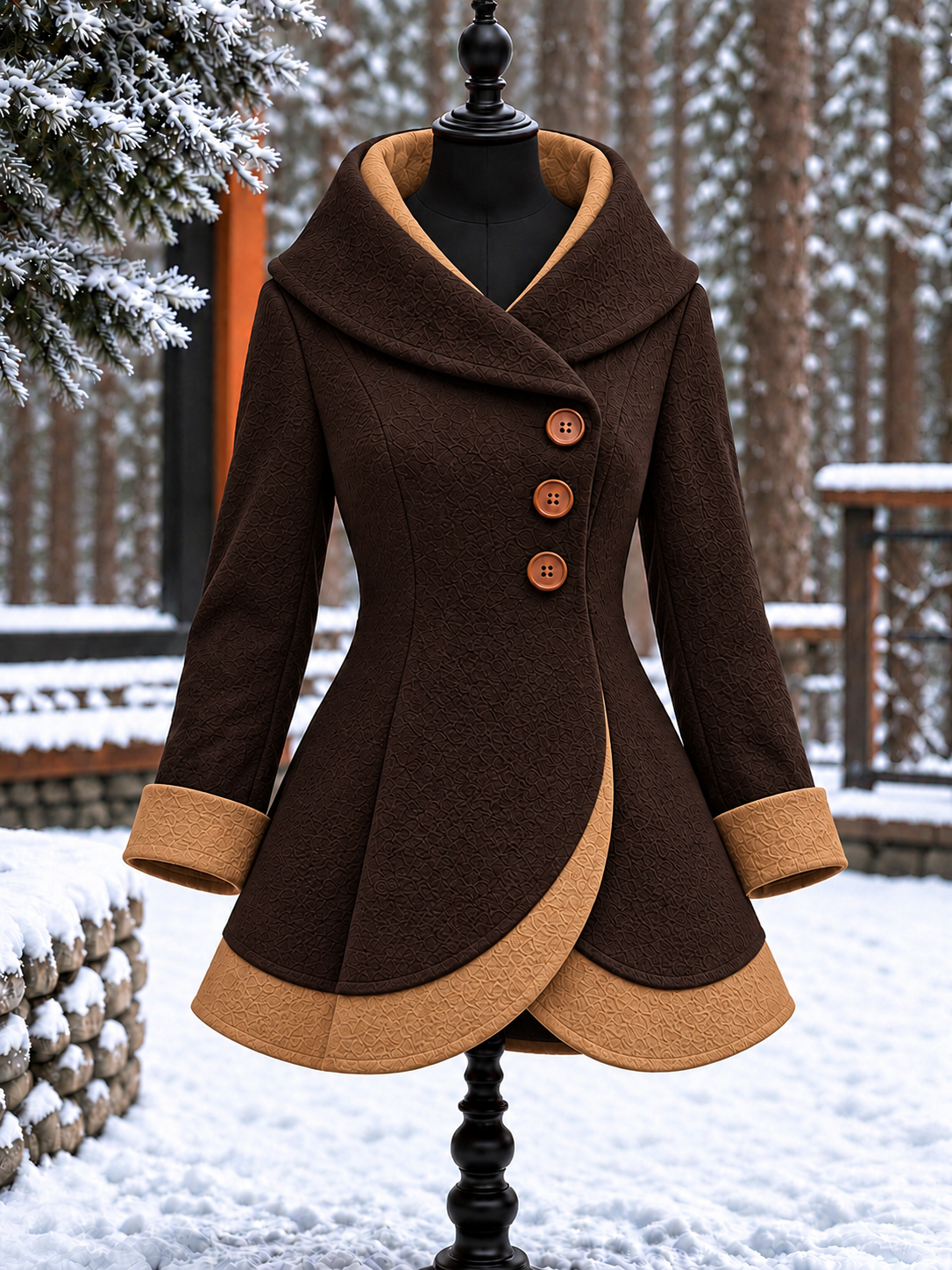 Women's Vintage Colorblock Asymmetrical Flared Coat