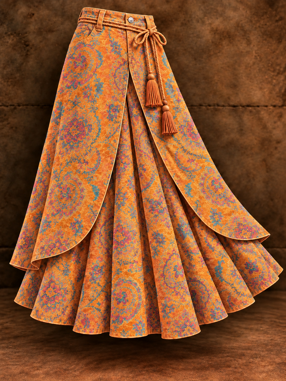 Women's Vintage Floral Asymmetrical Midi Skirt