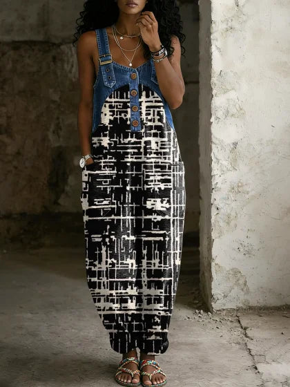 Women's Abstract Art Print Retro Jumpsuit