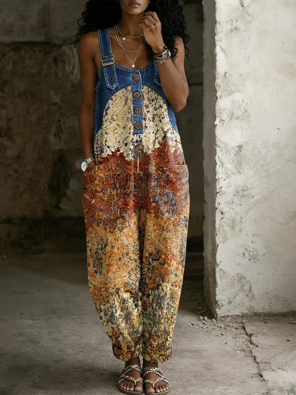Women's Abstract Art Print Retro Jumpsuit