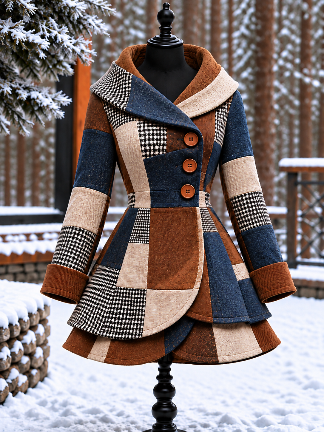 Women's Vintage Colorblock Asymmetrical Flared Coat