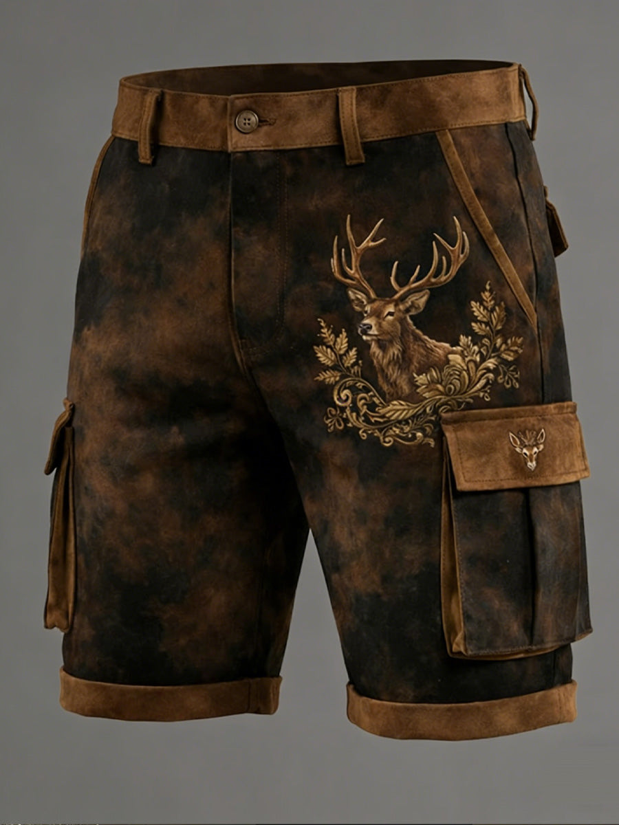 Men's Retro Style Art Print Casual Loose Pocket Work Shorts