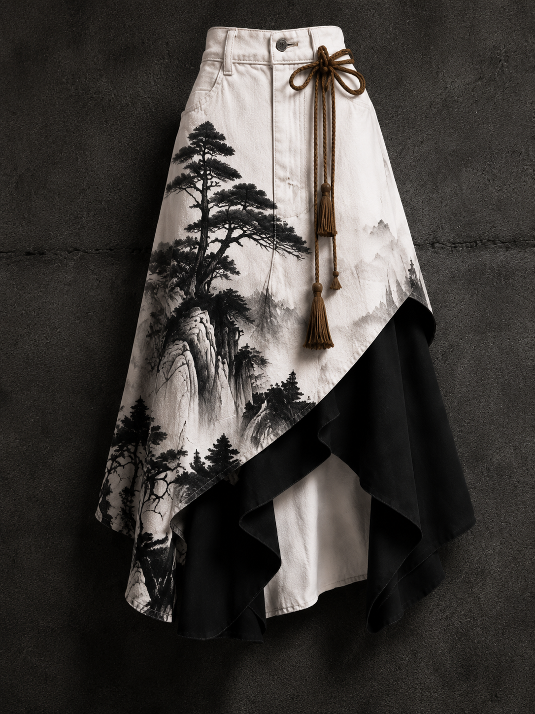 Women's Retro Style Art Print Irregularly Layered Stitched Skirt