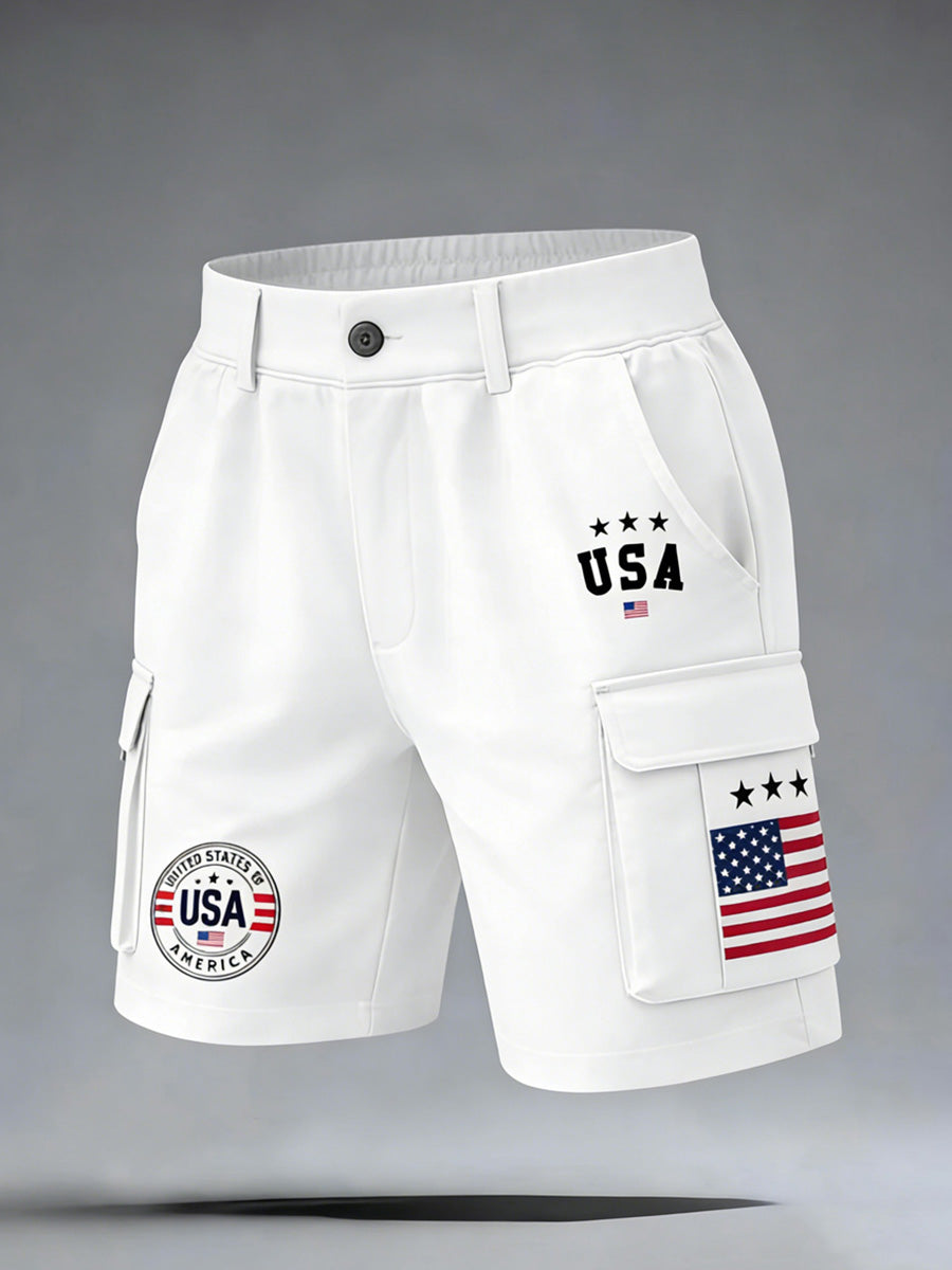 Men's USA Flag Art Print Casual Loose Work Shorts
