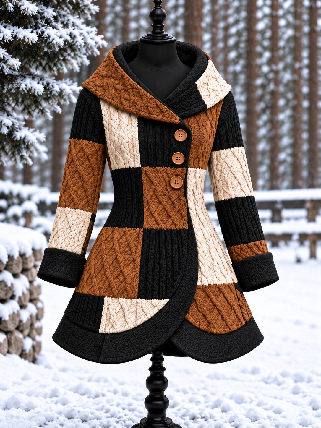 Women's Vintage Colorblock Asymmetrical Flared Coat