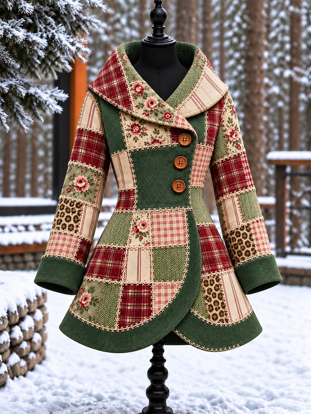 Women's Vintage Colorblock Asymmetrical Flared Coat