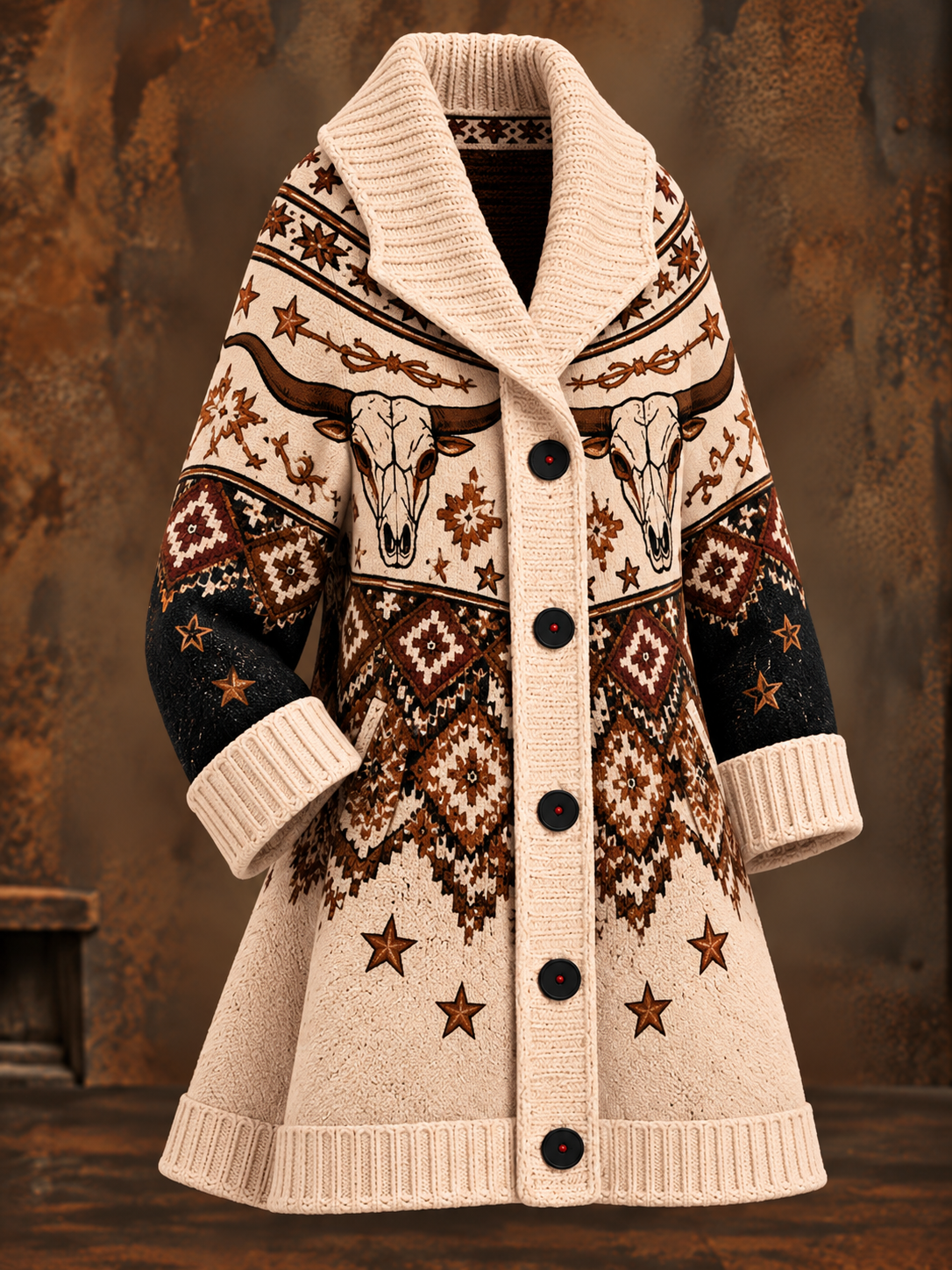 Western Style Long Sleeve Button Up Cardigan Coat