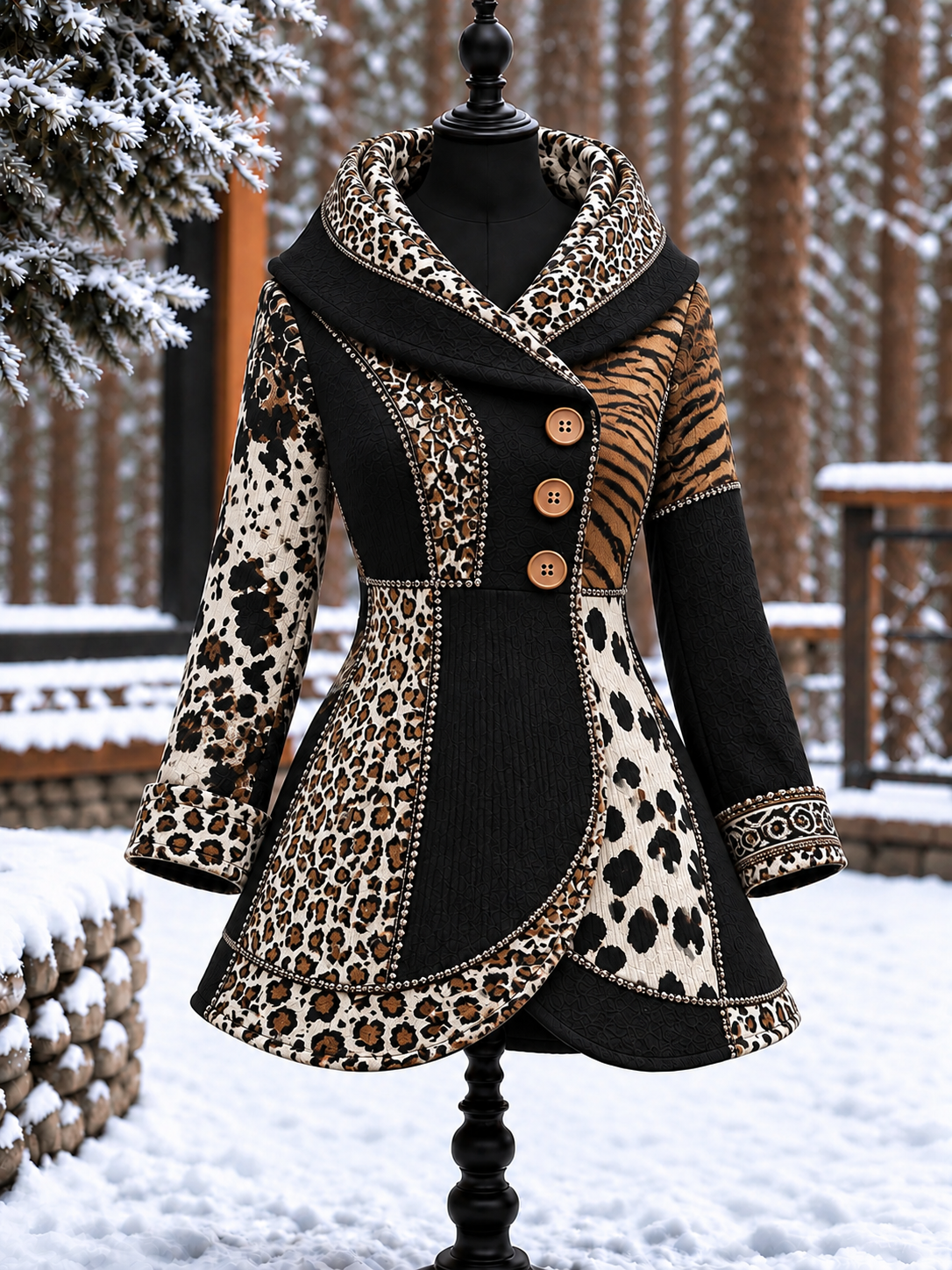 Women's Vintage Colorblock Asymmetrical Flared Coat