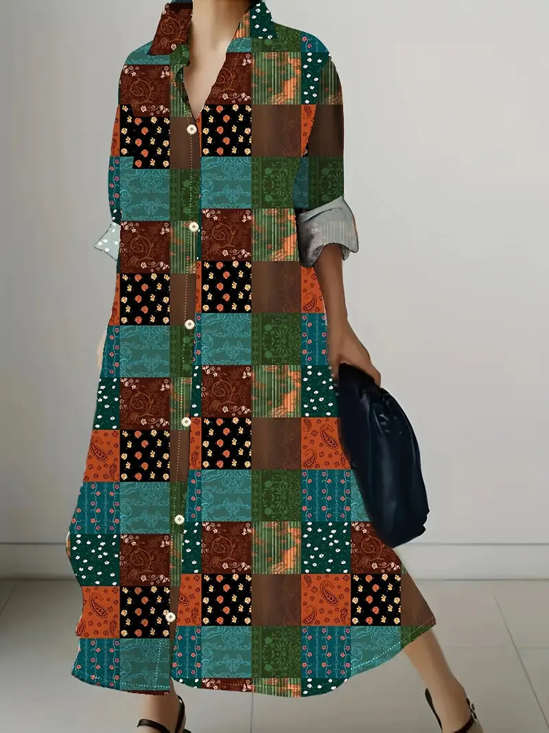Abstract Art Print Long Sleeve Vacation Dress